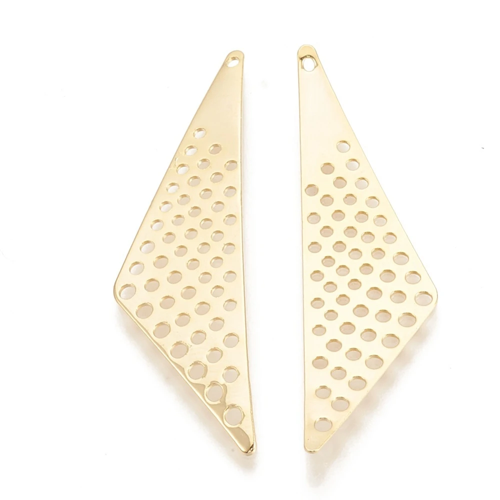 

2pcs Brass Pendants Triangle Nickel Free Real 18K Gold Plated 45x12x1mm Hole: 1mm
