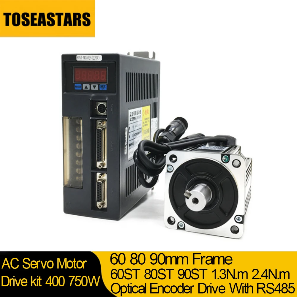 

400W 750W AC 220V Servo Motor Drive Set 3000RPM 1.27Nm 2.39Nm 80ST-M02430 60ST-M01330 RS485 3 5 10m Cable 2500 Line 60mm 80mm