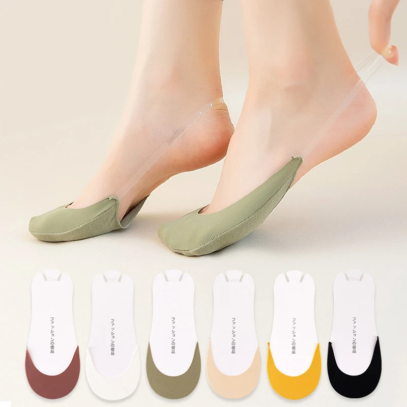 5pairs Ultrathin Ice Silk Boat Socks Women Breathable Boat Soft Cotton Slippers Socks Summer Short Invisible Antiskid Socks