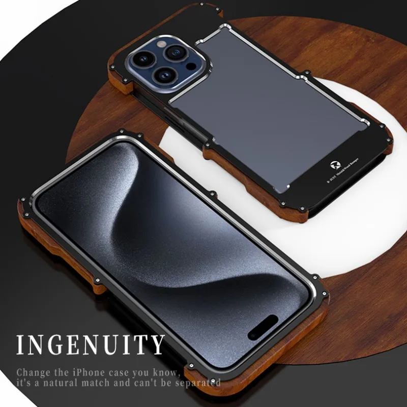 

Роскошный Алюминиевый Чехол с металлической рамкой для iPhone 15 14 13 12 Pro Max, чехол для iPhone 15 Plus, деревянный бампер, противоударный чехол