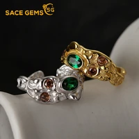 sace gems rings for women 925 sterling silver irregular textured openings adjustable green zircon index ring valentine day gift