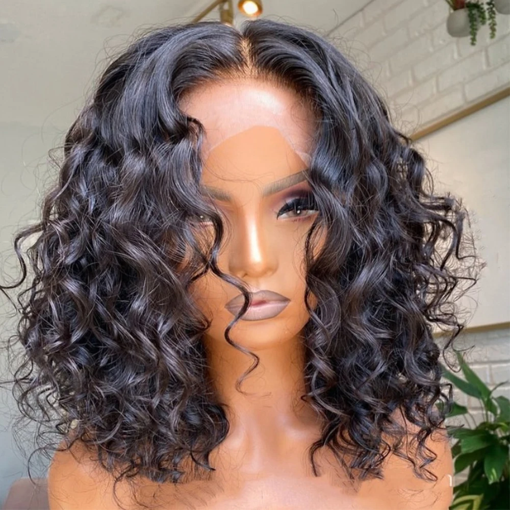 

13x4Short Deep Wave Bob Wig Natural Wave Lace Front Human Hair Wig For Black Women Glueless HD Transaprent Bob lace Closure Wig