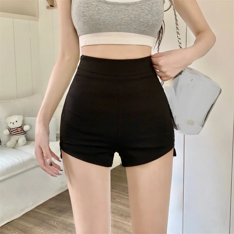 Black Shorts Hot Pants Tight  Elastic Thin  Women  Summer Sports  High Waisted And Buttocks Wrapped Casual Shorts Small Bottom