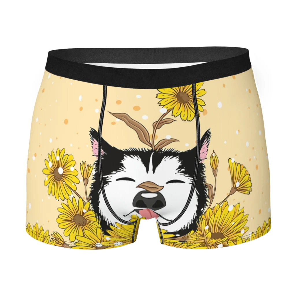 

Siberian Husky Dog and Sunflowers Man's Boxer Briefs Underpants Art Highly Breathable Top Quality Birthday Gifts