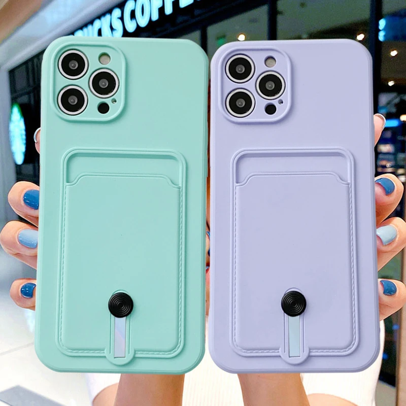 

New Candy Color Wallet Card Case For iPhone 13 11 12 Pro Max XR XS Max 7 8 Plus X SE 2020 Soft Silicone Shockproof Cover Coque