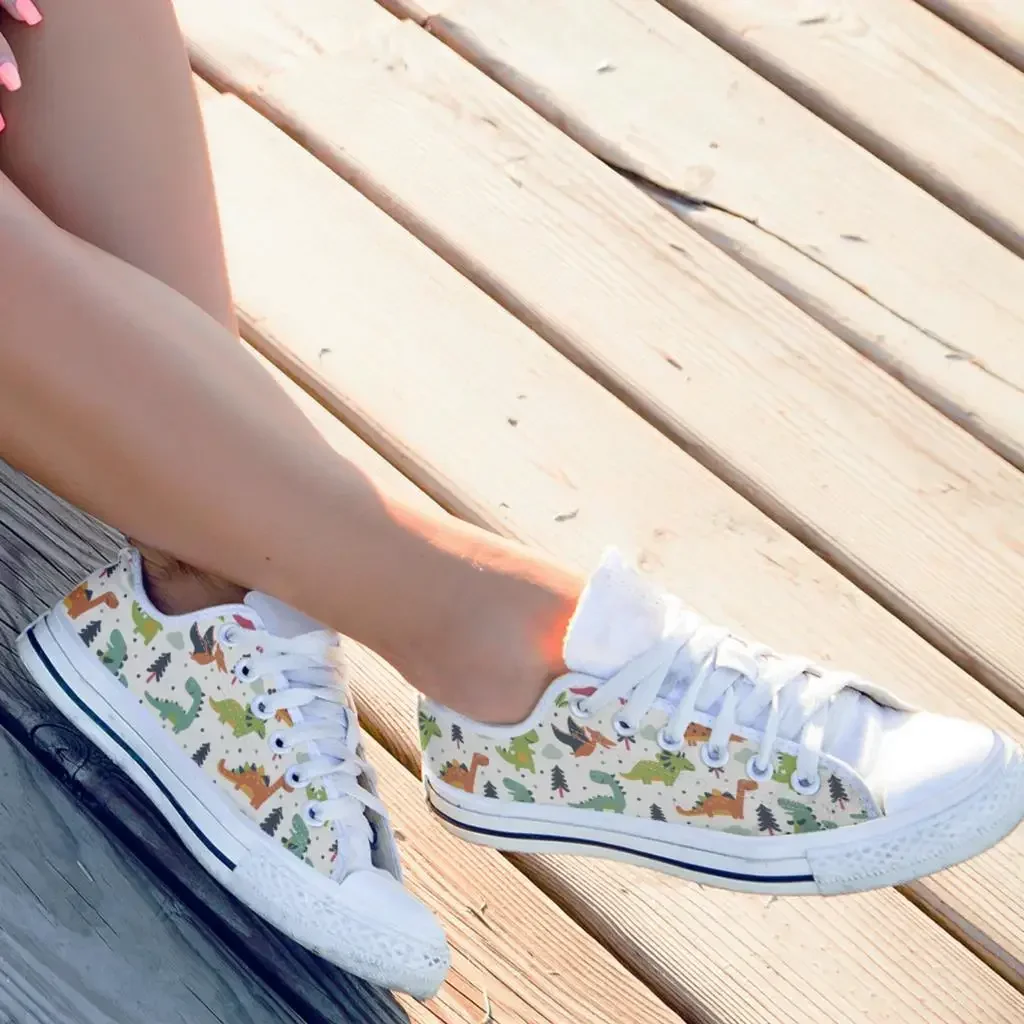 Мультяшные Dinasour белая повседневная обувь для женщин холщовые кроссовки унисекс
