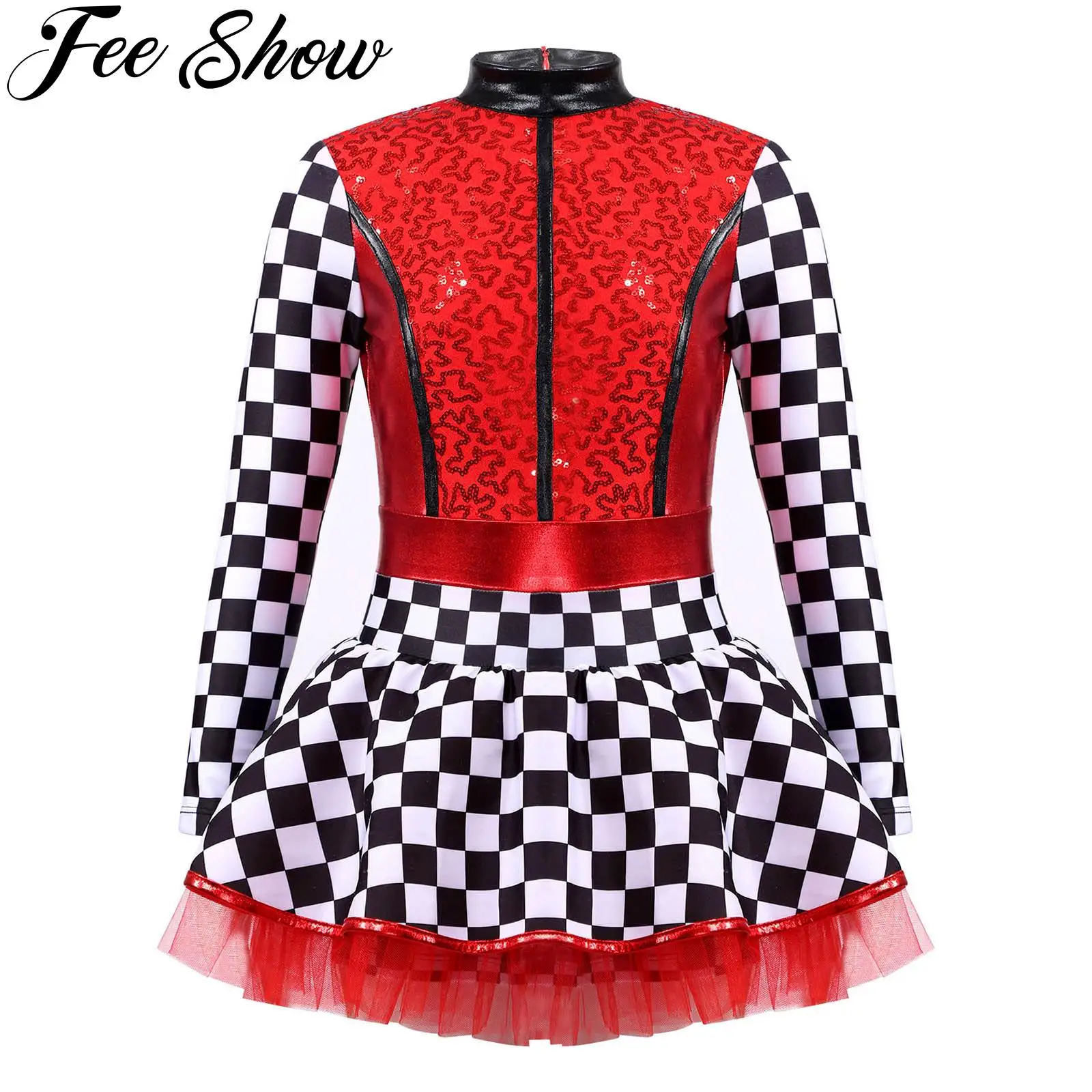 

Kids Girls Race Car Driver Costume Halloween Queen Racer Dance Stage Performance Tutu Dress Themed Party Pole Play Dress Up