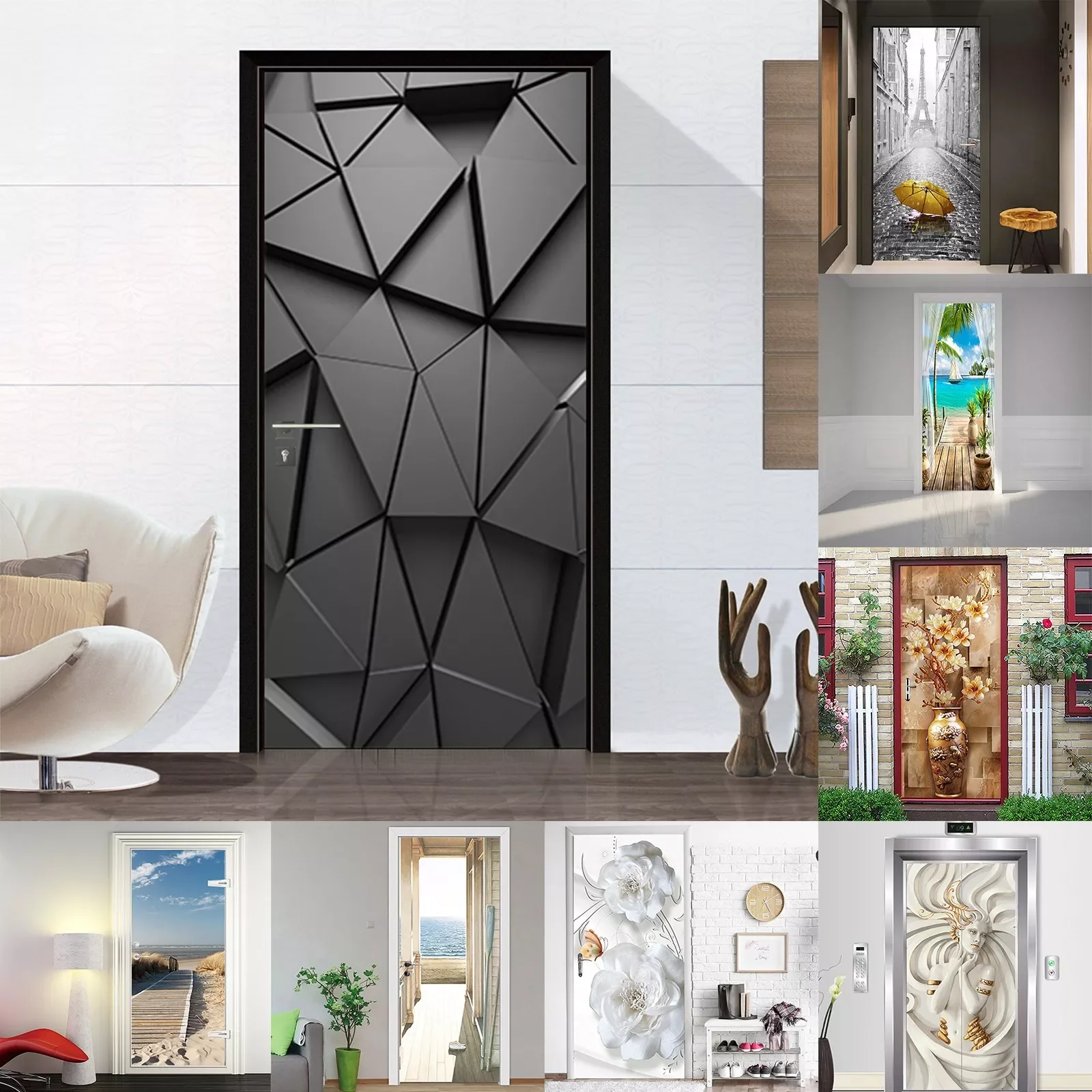 

Creative 3D Door Sticker Self adhesive Removable Wall Sticker Bedroom Living Room Wooden Door Renovation Background Decorations