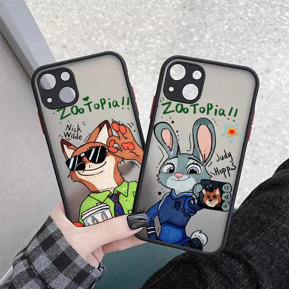 Фото Матовый полупрозрачный чехол Disney Nick Judy для iPhone 17E 17 16 16E 15 14 13 12 11 Pro Max 17 Air 7 8 Plus XR XS, противоударный №3