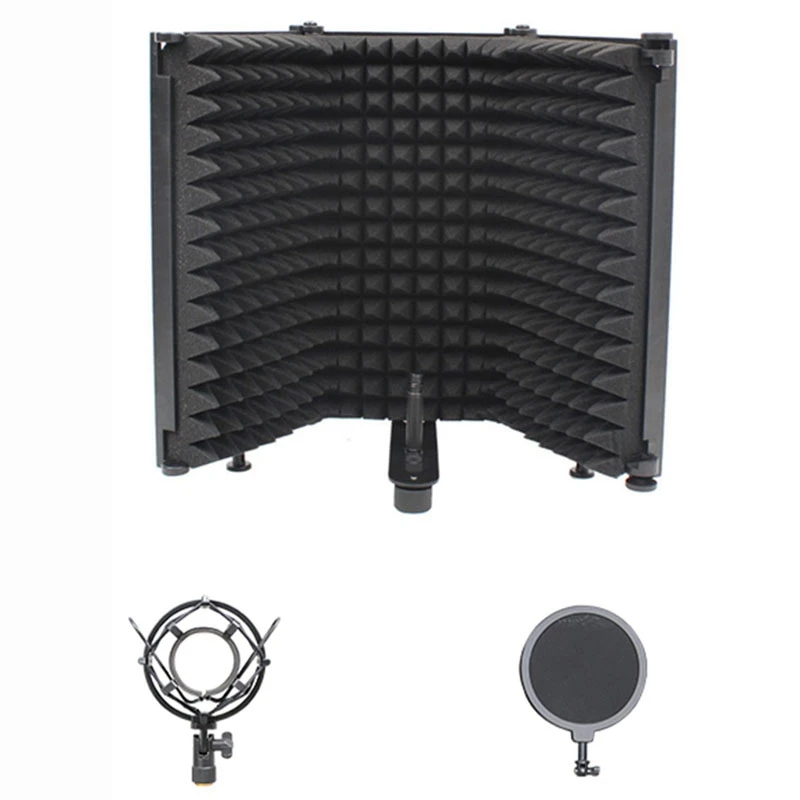 

RISE-Microphone Isolation Shield 3-Panel Wind Screen Filter Foldable Shock Absorber Blowout Cover For Recording And Singing