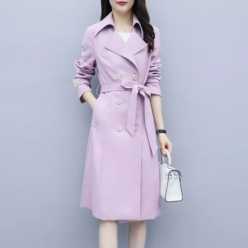 

Women's Trench Coat 2023 New Korean Double-breasted Ladies Outwear With belt Female Windbreaker Spring Autumn Clothes Basic Coat