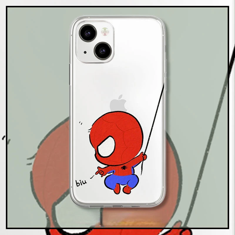 

Transparent Cute spiderman phone case for iPhone 5 6 7 8plus SE2020 Cover iPhone 11 12 13mini pro max X XS XR Soft silicon funda