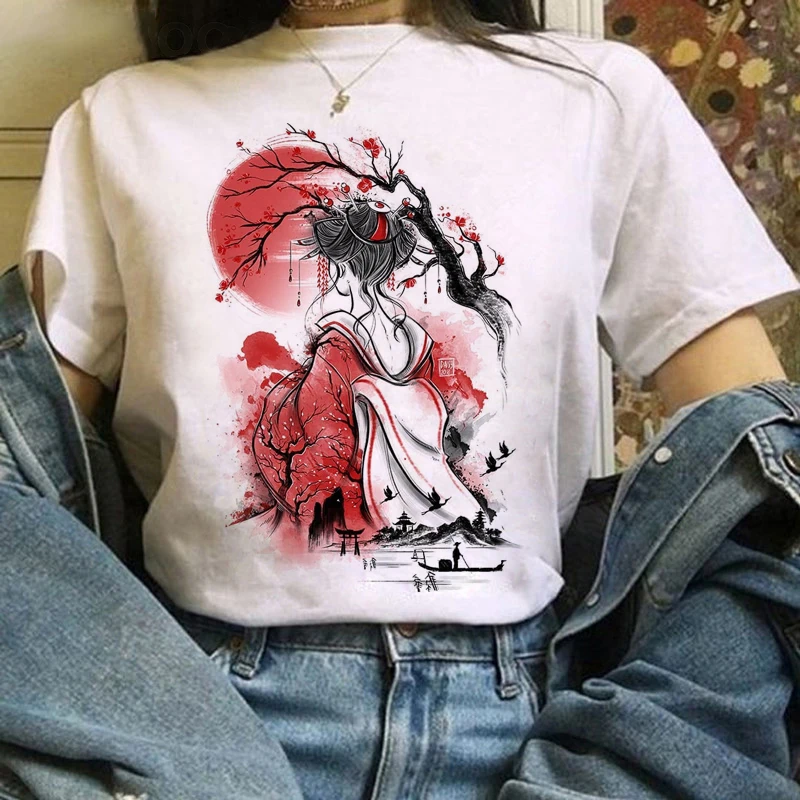 Female T-shirt Cartoon Geisha Print T-shirt Thousand and Chihiro printed T-shirt Studio Ghibli Tshirt Japanese anime graphics