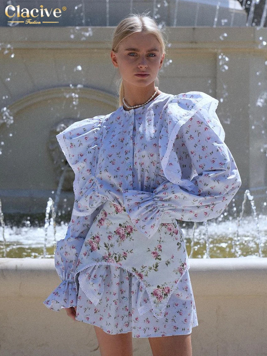 Clacive модное свободное женское платье с принтом повседневное мини-платье круглым