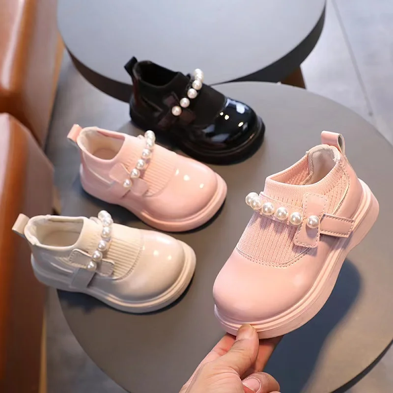 

Congme Baby Girls Leather Shoes Toddler Kids Pearl Flat Shoes Bow Cute Princess Shoes Dress Shoes Soft Comfortable