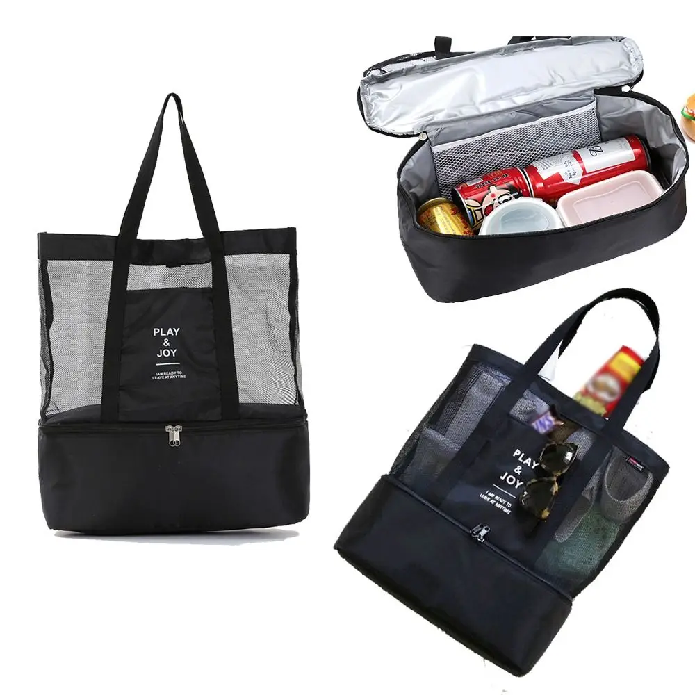 

with Cooler Multifunction Bath Fresh-Keeping Toiletry 2 in 1 Picnic Bag Mesh Beach Bag Women Handbag One-Shoulder Bag