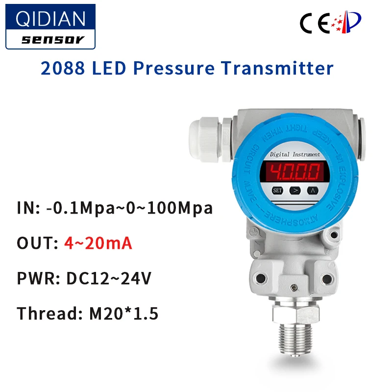 Pressure Sensor -0.1~100MPa Air Water Fuel Oil Tank Pressure Transducer Sensor 4-20ma Hart RS485 Pressure Transmitter M20*1.5