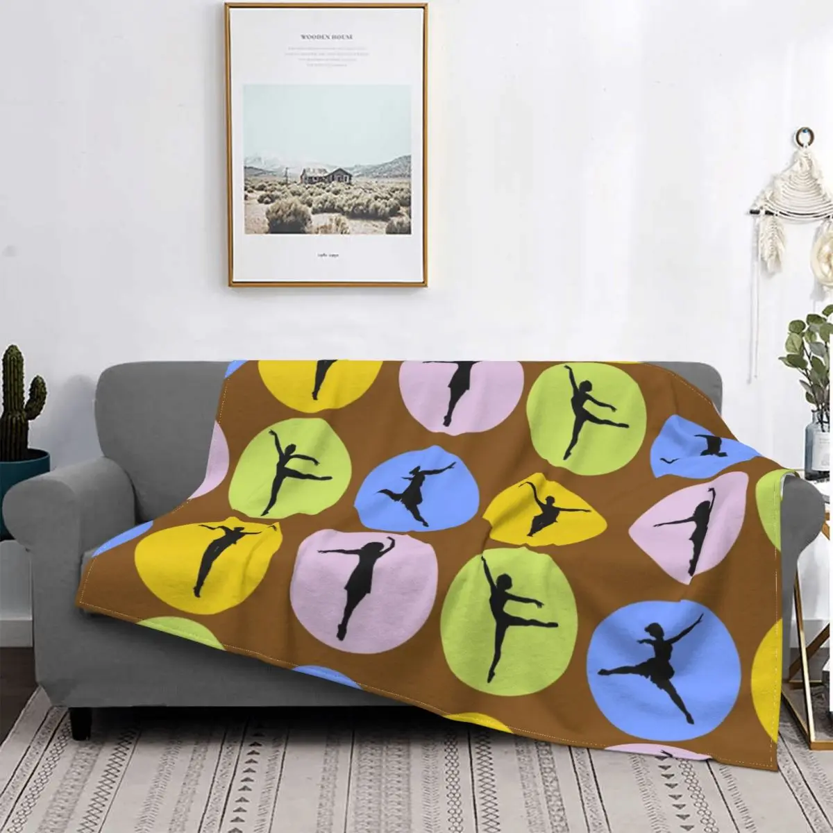 

Ballet Dancer Figures In Various Colors Circles Blanket Dance Ballerina Bedspread Soft Winter Cover Sofa Bed Flannel Bedding