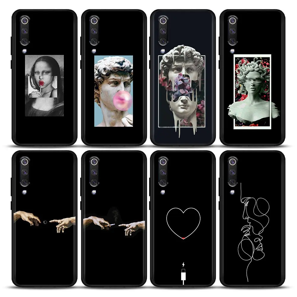 

Lovely Black Funny Art Abstract Phone Case For Xiaomi Mi A2 8 9 SE 9T 10 10T 10S CC9 E Note 10 Lite Pro Black Cover Fundas Coque
