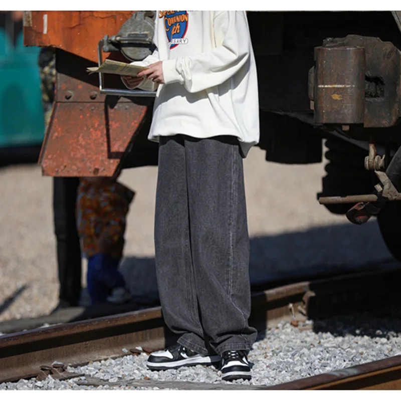 Men Clothing Autumn Straight Loose Cylinder Jeans Vintage Chaopai Versatile Comfortable Blue Broad Leg Harun Trousers Women New