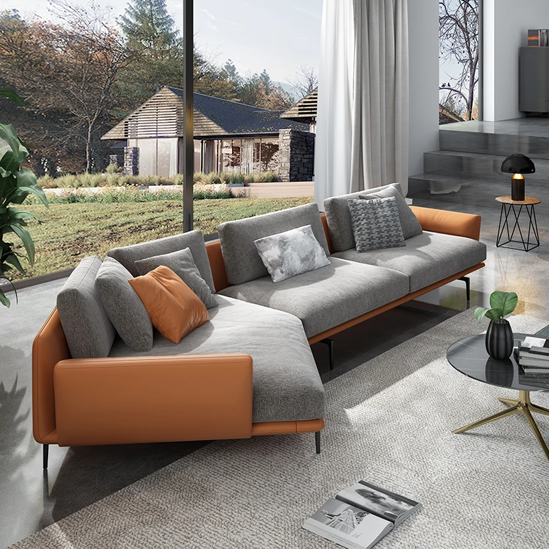 

Minimalist fabric sofa Nordic leather cloth combined with special-shaped three-person living room small apartment sofa simple an