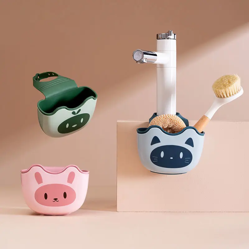 

Cute cartoon retractable drain rack kitchen drain basket faucet hanging basket home cleaning cloth sponge brush storage shelf