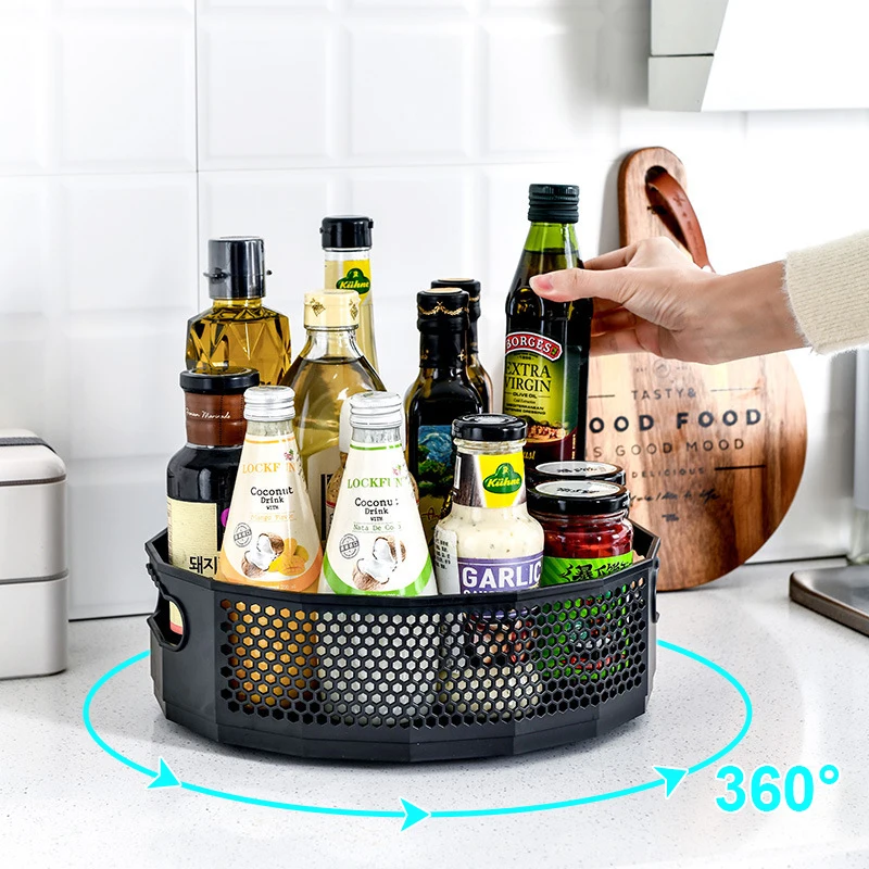 

Seasoning Storage Rotary Shelf Kitchen Storage Rack Rotary Tray Plastic Seasoning Tray Cosmetic Container kitchen organizer