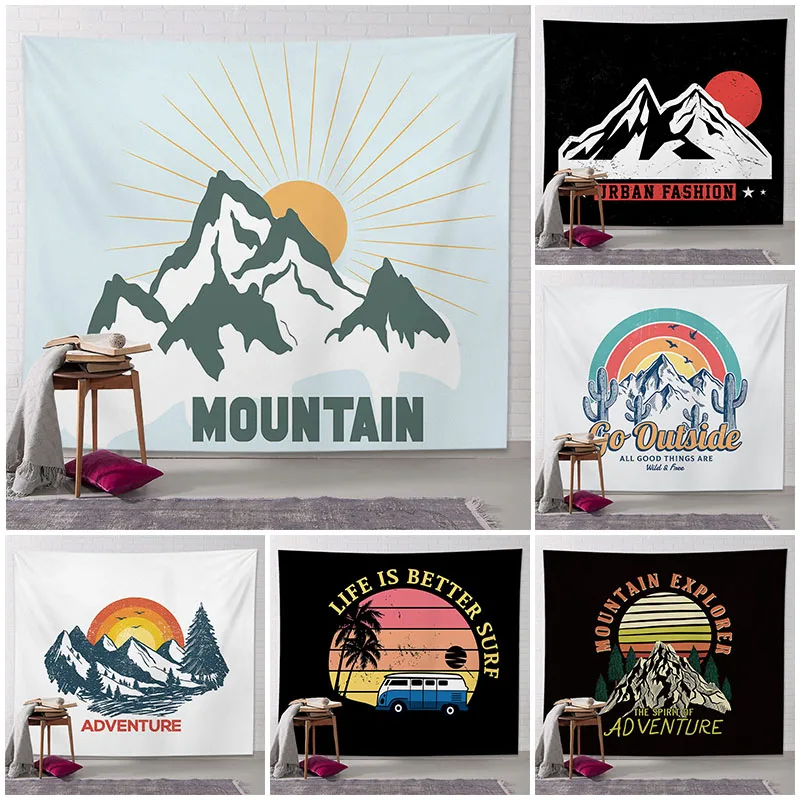 

Outdoor Sports Hiking Surfing Adventure Icon Tapestry Wall Hanging Living Room Dorm Background Decor Cloth
