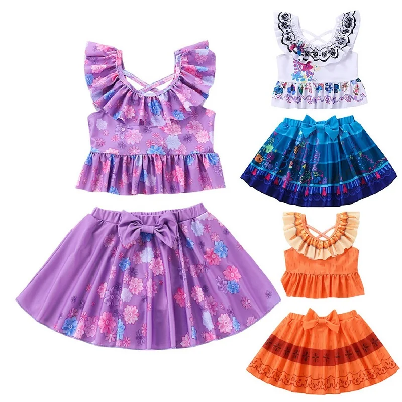 

3-10t children's swimsuit clothing new Off Shoulder Top + short skirt 2-piece swimsuit girl elastic close fitting SWIMSUIT SET