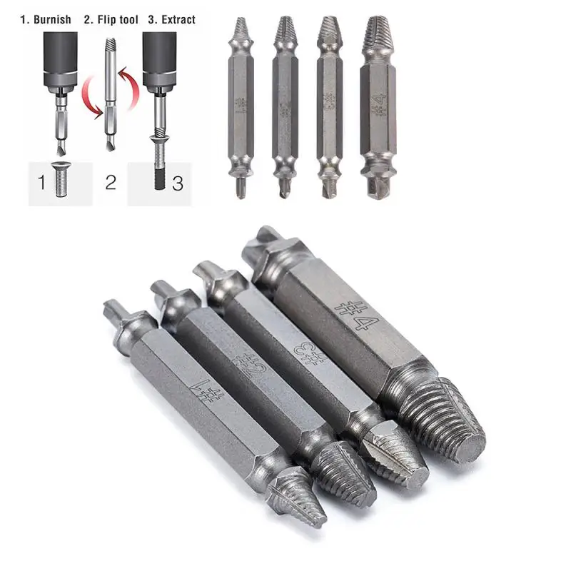 

4pcs Screw Extractor Drill Bits Guide Set Broken Soeed Out Damaged Easy Out Bolt Stud Remover Tool