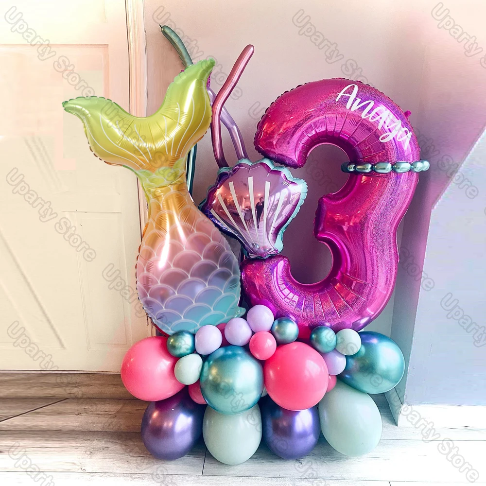 

39pcs/set Mermaid Birthday Balloons 32inch Rose Pink Number Foil Balloon for Baby Shower Birthday Party Decor Kids Air Globos