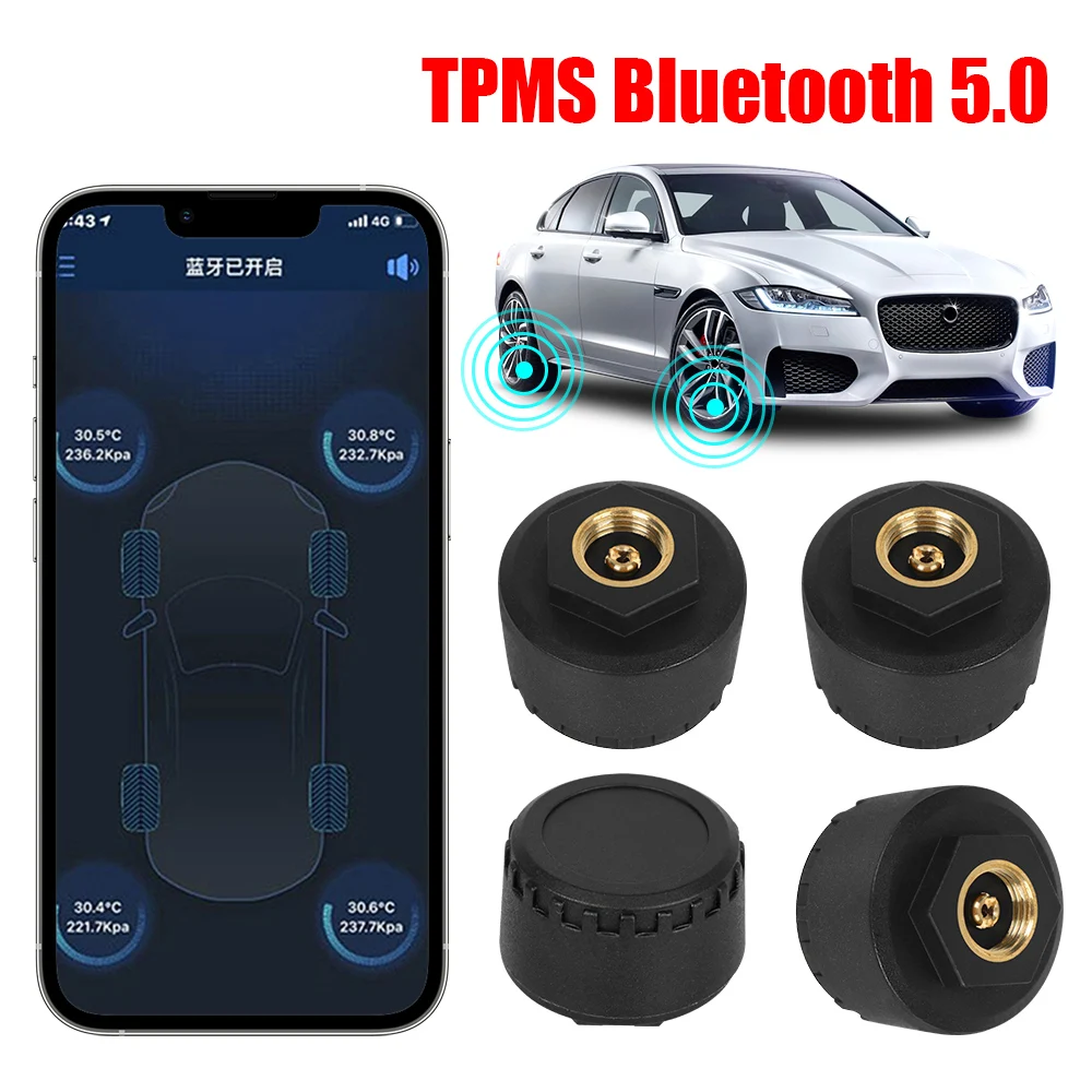 Sensores de presión de neumáticos de coche, sistema de monitoreo de presión de neumáticos TPMS con Bluetooth 5,0, Sensor externo de teléfono móvil para aplicación Android/IOS