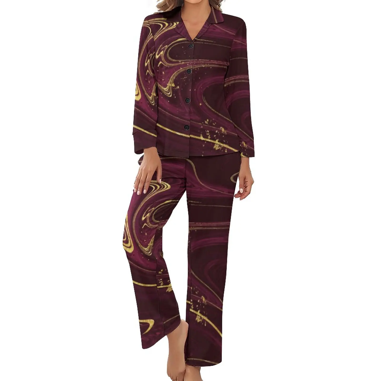 

Abstract Print Pajamas Marble Tie-Dye Long Sleeves Romantic Pajama Sets 2 Piece Casual Spring Design Sleepwear Birthday Present