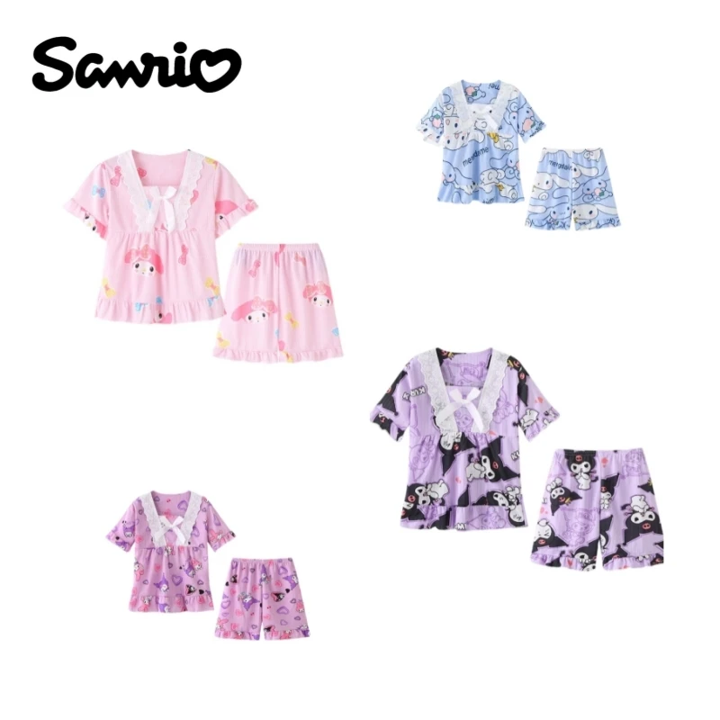 

Kuromi children's pajamas summer cartoon short-sleeved thin section baby girl air-conditioned clothes My melody home clothes set