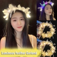 light up feather wreath led crown garland for wedding festival and party headband decoration props birthday gifts