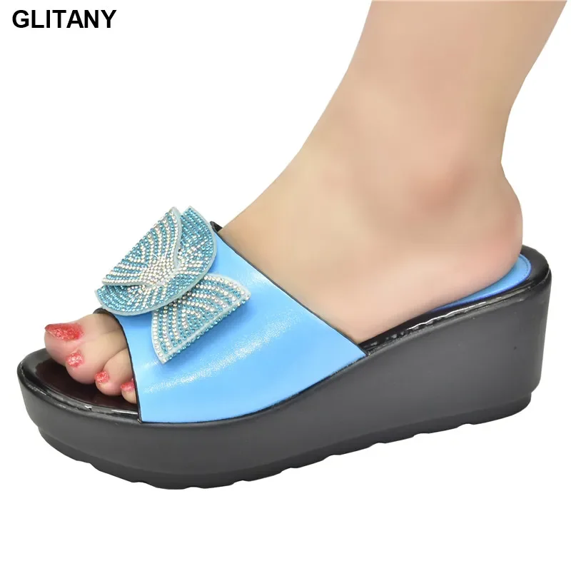 

2023 Women Slippers Wedges Ladies Shoes Sandals Elegant Rhienstone Pumps Female Slippers Platform Rubber Slides Summer Footwear