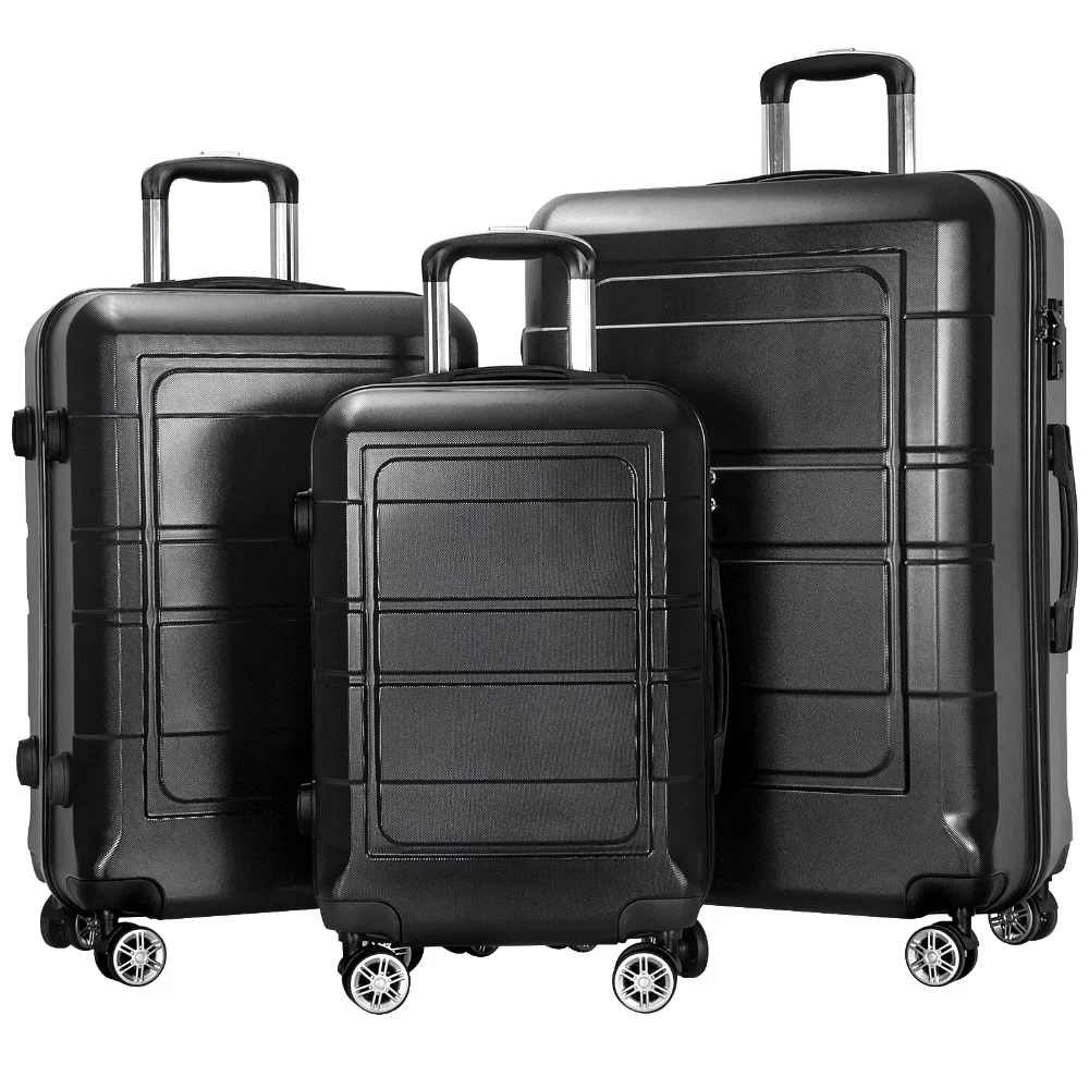 

AEDILYS 3 Pcs Hardside Luggage Set, with TSA Lock and 20"/24"/28" Luggage Bags, Black