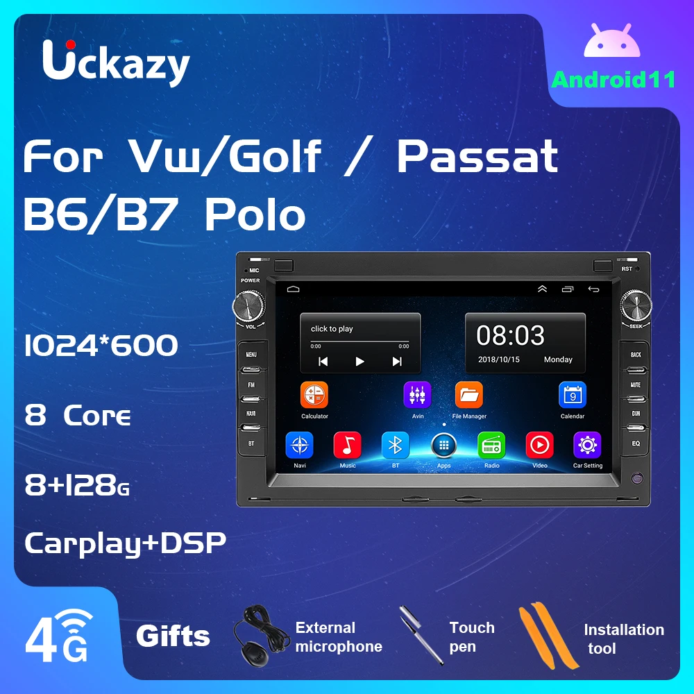 Автомагнитола Uckazy мультимедийный плеер на Android 11 8 ядер с GPS Wi-Fi RDS DSP IPS для VW PASSAT Jetta