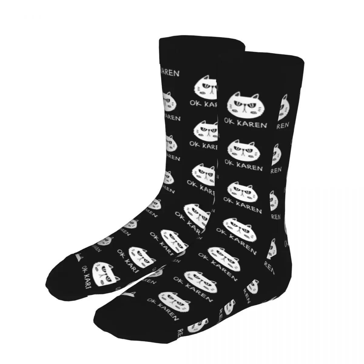 

Men's Ok Karen Funny Cat Saying Socks 90% Polyester Clothes Humorous Socks Kitty Tabby Feline Middle Tube Socks Original