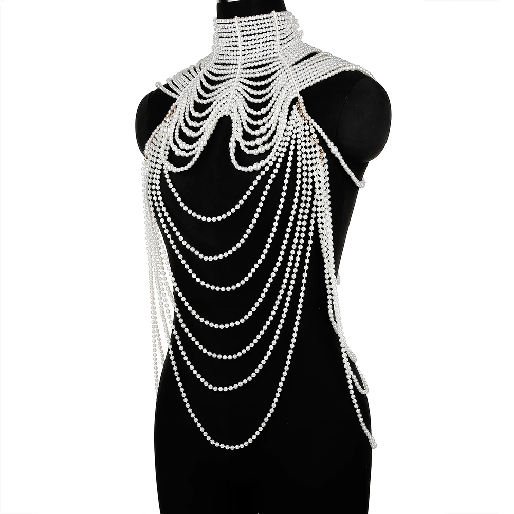 

2023 The latest Chinese design hot body chain accessories Fashion multi-layer pearl chest chain luxury accessories