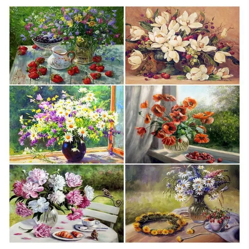

RUOPOTY 60x75cm Frame Painting by numbers Picture Drawing Flowers DIY Canvas by numbers Adults Unique Gift Home decor