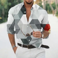 new fashion mens shirts lapel button shirts casual geometric print long sleeve tops mens prom cardigan