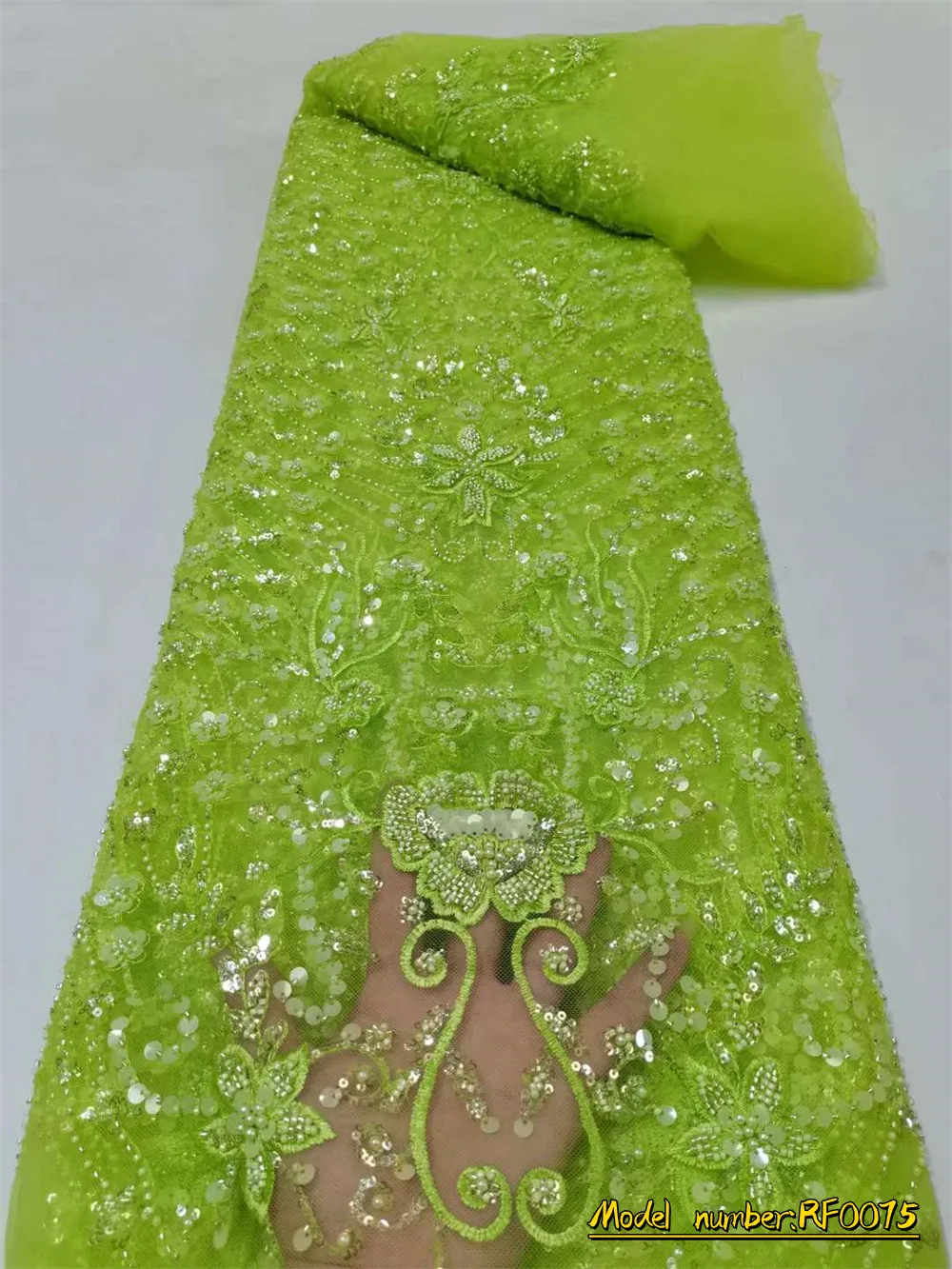 

Exquisite African Handmade Beads Laces Fabrics Luxury Nigerian Sequins Mesh Lace Fabric French Bride Tulle Lace For DIY Wedding