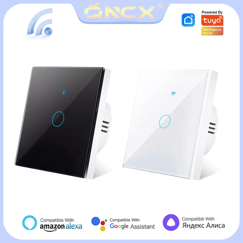 

Умный сенсорный выключатель QNCX с Wi-Fi, Европейский настенный выключатель света, 1/2/3 клавиши, без нейтрального провода, требуется Tuya Smart Life Home, ...