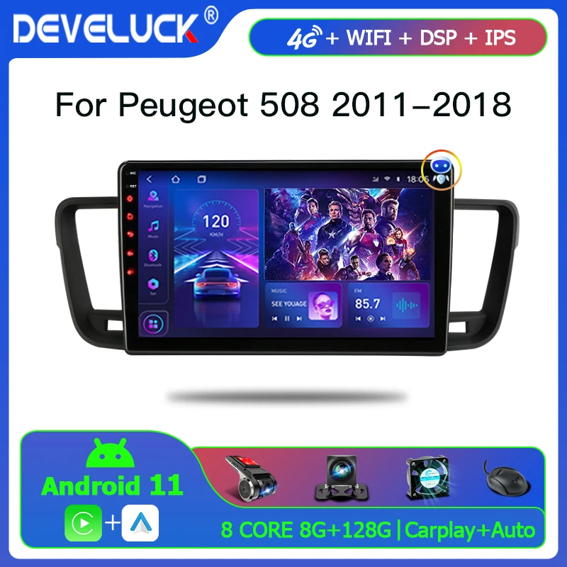 2 Din Android 11 Car Radio For Peugeot 508 2011-2018 Multimedia Video Player Navigation GPS Carplay Head Unit RDS Split Screen