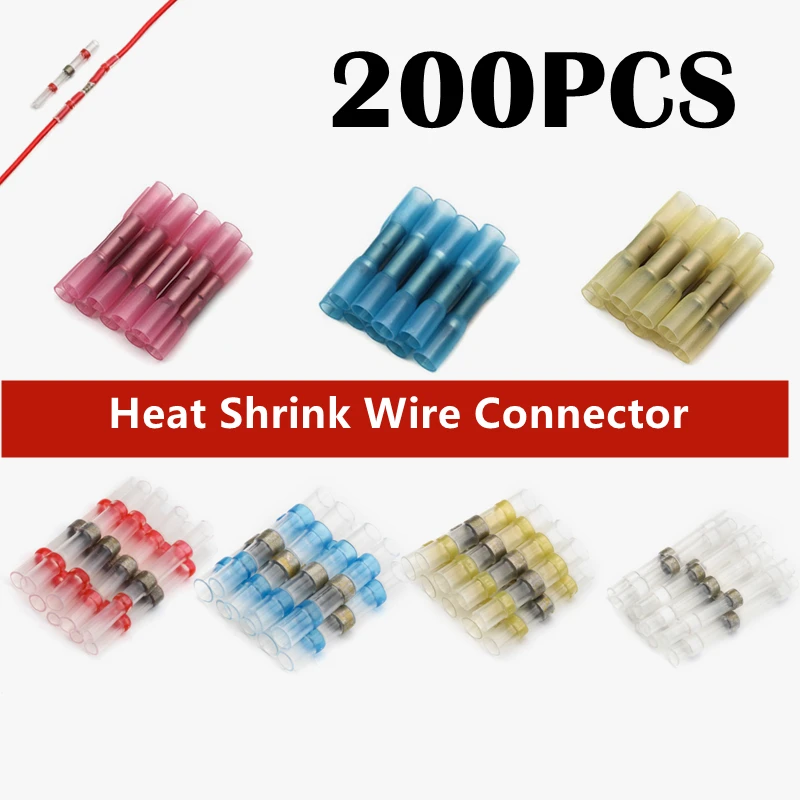 

200PCS Insulated Waterproof Solder Seal Heat Shrink Connectors Wire Cable Crimp Terminal Kit