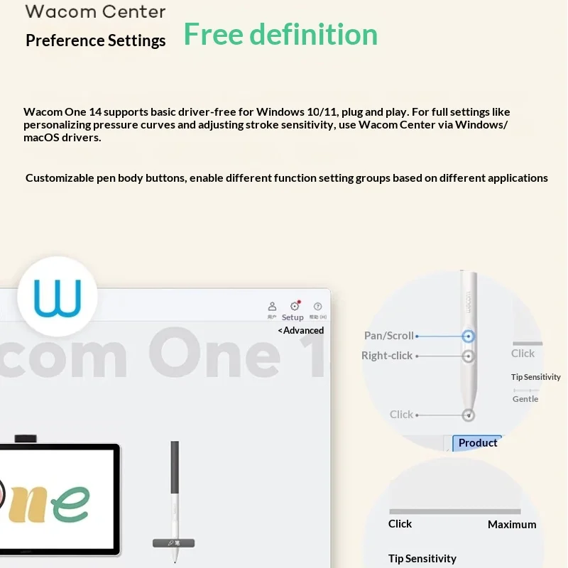 Планшеты для рисования Wacom One 14 DTC141, 14 дюймов, 1920*1080, 60 Гц, IPS-экран, 4096 Чувствительность давления, 98%sRGB, USB-C для Windows, Mac PS (art.: 3920d40fdf408) - 3920d40fdf408