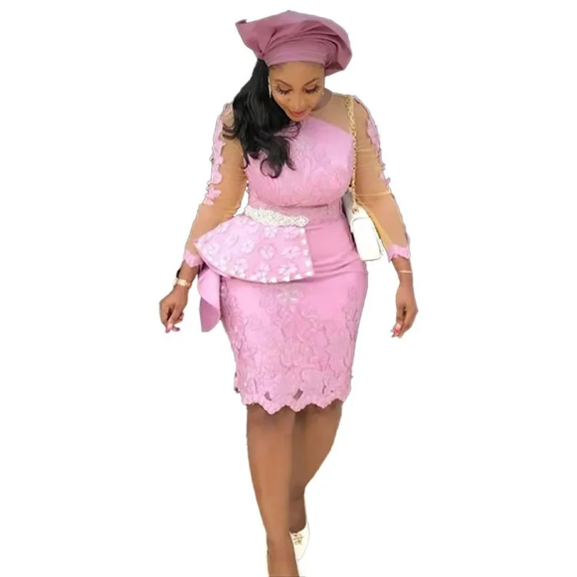 

Африканские платья для женщин, летняя мода 2022, африканские женские платья с длинным рукавом и круглым вырезом, розовое, Белое Платье До Коле...