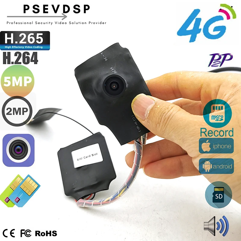 PSEVDSP 2MP 5MP 1920P Wide Angle Audio Mini 3G 4G Security Ip Camera With SIM SD Card Slot SPIED Module DIY Kamera P2P - купить по