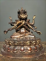 12 tibetan temple collection old bronze cinnabar mud gold three heads and eight arms honoring the holy mother happy buddha